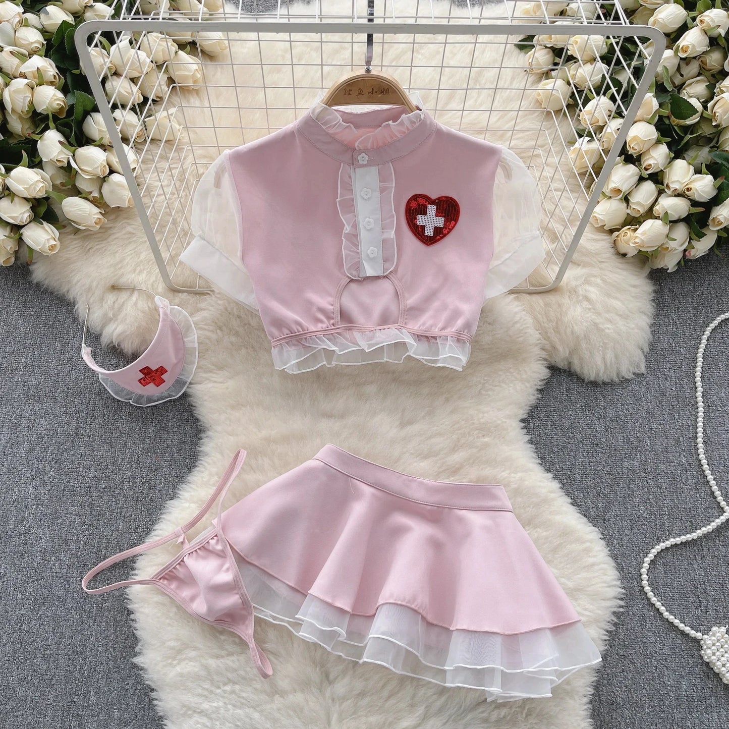 Spring Summer Sexy Lace Mesh Classical Metal Buckle With Hairball Jumpsuit Single-Breasted Eastern Style Stand Collar Bodysuit