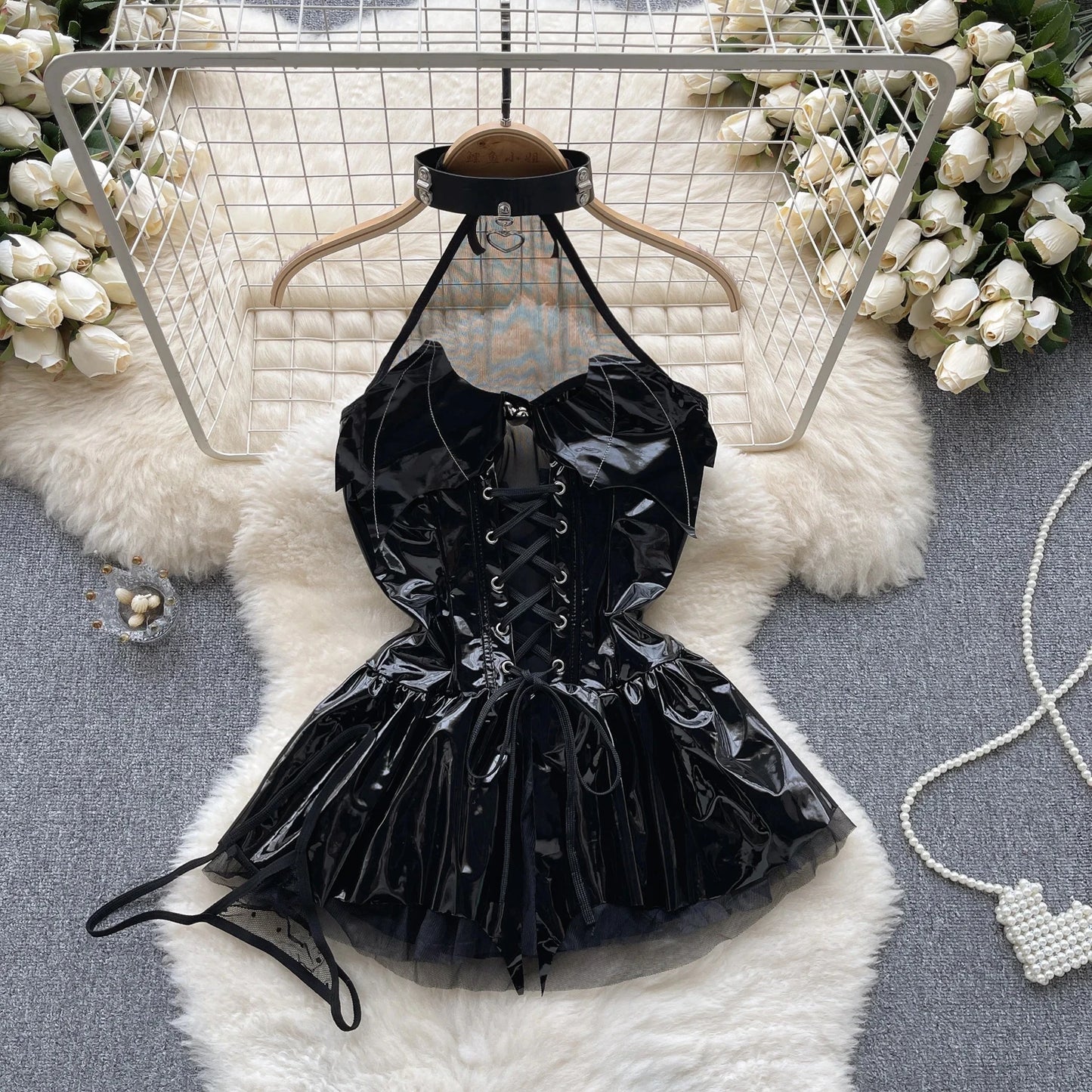 Spring Summer Sexy Lace Mesh Classical Metal Buckle With Hairball Jumpsuit Single-Breasted Eastern Style Stand Collar Bodysuit