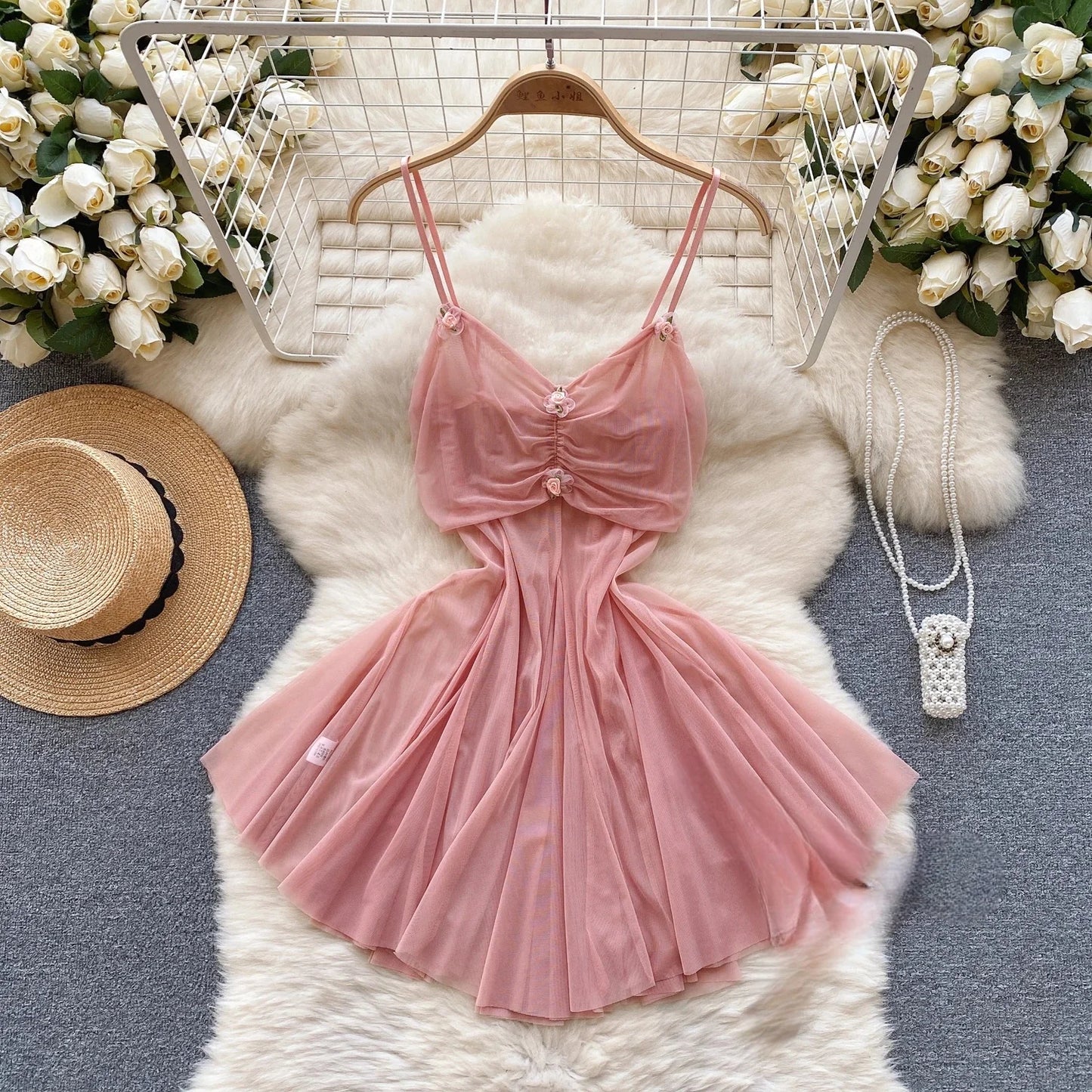 Spring Summer Sexy Lace Mesh Classical Metal Buckle With Hairball Jumpsuit Single-Breasted Eastern Style Stand Collar Bodysuit