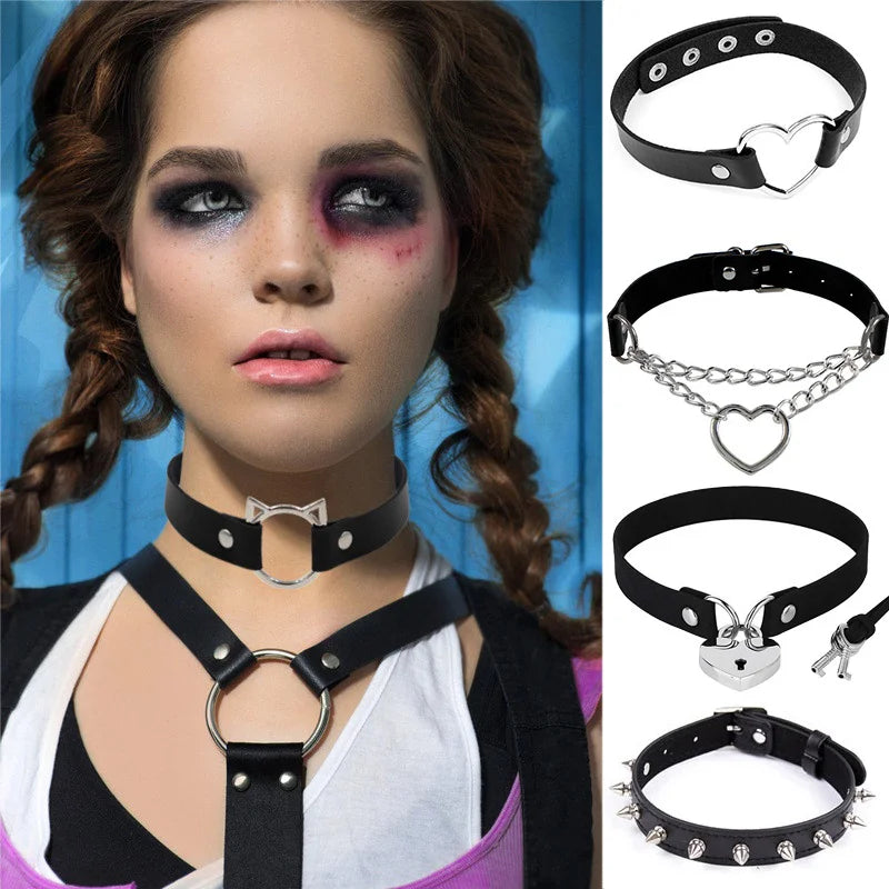 Unisex Gothic Choker Necklaces Women Girls Rivet Leather Necklace Rock Kpop Punk Neck Collars Black Choker Necklace Cool Collar