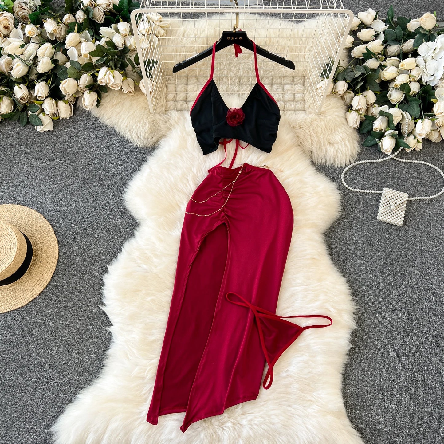 Spring Summer Sexy Lace Mesh Classical Metal Buckle With Hairball Jumpsuit Single-Breasted Eastern Style Stand Collar Bodysuit