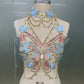 Women's Butterfly Embroidered Top Crystal Chain Sleeveless Cropped Top Camisole Backless Adjustable Sexy Beach Holiday Y2K Top