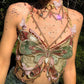 Women's Butterfly Embroidered Top Crystal Chain Sleeveless Cropped Top Camisole Backless Adjustable Sexy Beach Holiday Y2K Top