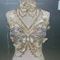 Women's Butterfly Embroidered Top Crystal Chain Sleeveless Cropped Top Camisole Backless Adjustable Sexy Beach Holiday Y2K Top