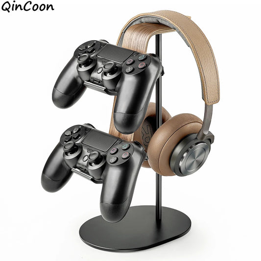 Soporte universal para mando y auriculares, de aluminio y madera, para PS5, PS4, Xbox One y Nintendo Switch.