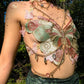 Women's Butterfly Embroidered Top Crystal Chain Sleeveless Cropped Top Camisole Backless Adjustable Sexy Beach Holiday Y2K Top