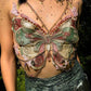 Women's Butterfly Embroidered Top Crystal Chain Sleeveless Cropped Top Camisole Backless Adjustable Sexy Beach Holiday Y2K Top