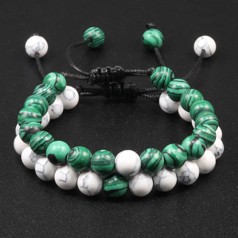 2PCS/Set Braided Bracelets Men Natural Stone YingYang Lava Bead Bracelet Yoga Bangles Best Friend Jewelry Couple Gift Set Unisex