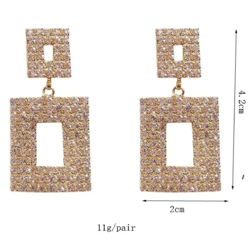 Pendientes colgantes de cristal brillante de lujo, color dorado y plateado, con diamantes de imitación cuadrados, para mujer, joyería para bodas y fiestas.