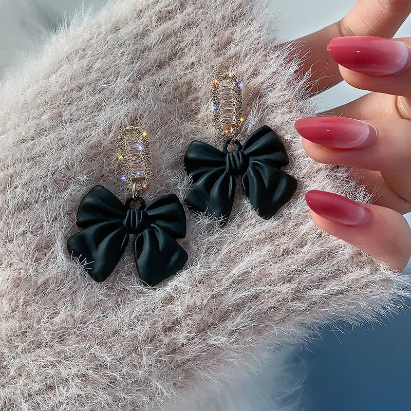 New Korean Elegant Cute Bowknot Earrings for Women Fashion Pearl Flower Drop Earrings Boucle D'oreille Wedding Party Jewelry