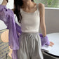 HELIAR Femmes Hauts unis Débardeurs tricotés Mode Mignon Basique Crop Tops Femmes O-cou Uni Crop Tops Été 2024