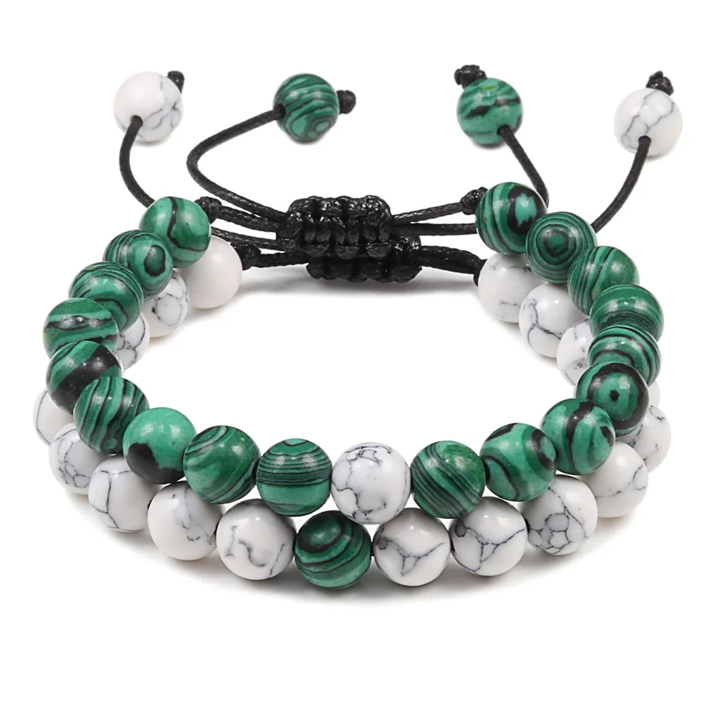 2PCS/Set Braided Bracelets Men Natural Stone YingYang Lava Bead Bracelet Yoga Bangles Best Friend Jewelry Couple Gift Set Unisex