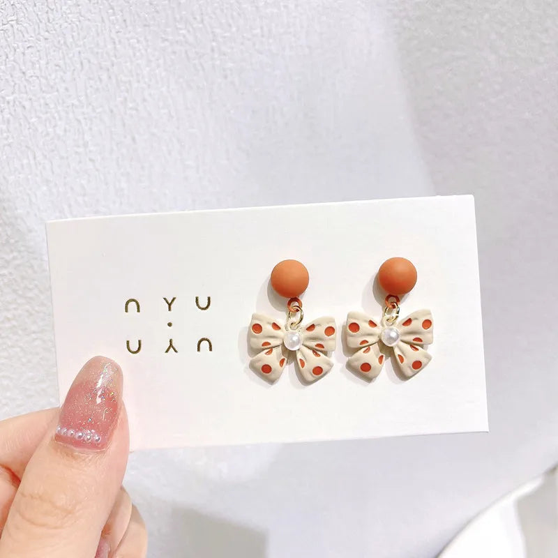 New Korean Elegant Cute Bowknot Earrings for Women Fashion Pearl Flower Drop Earrings Boucle D'oreille Wedding Party Jewelry