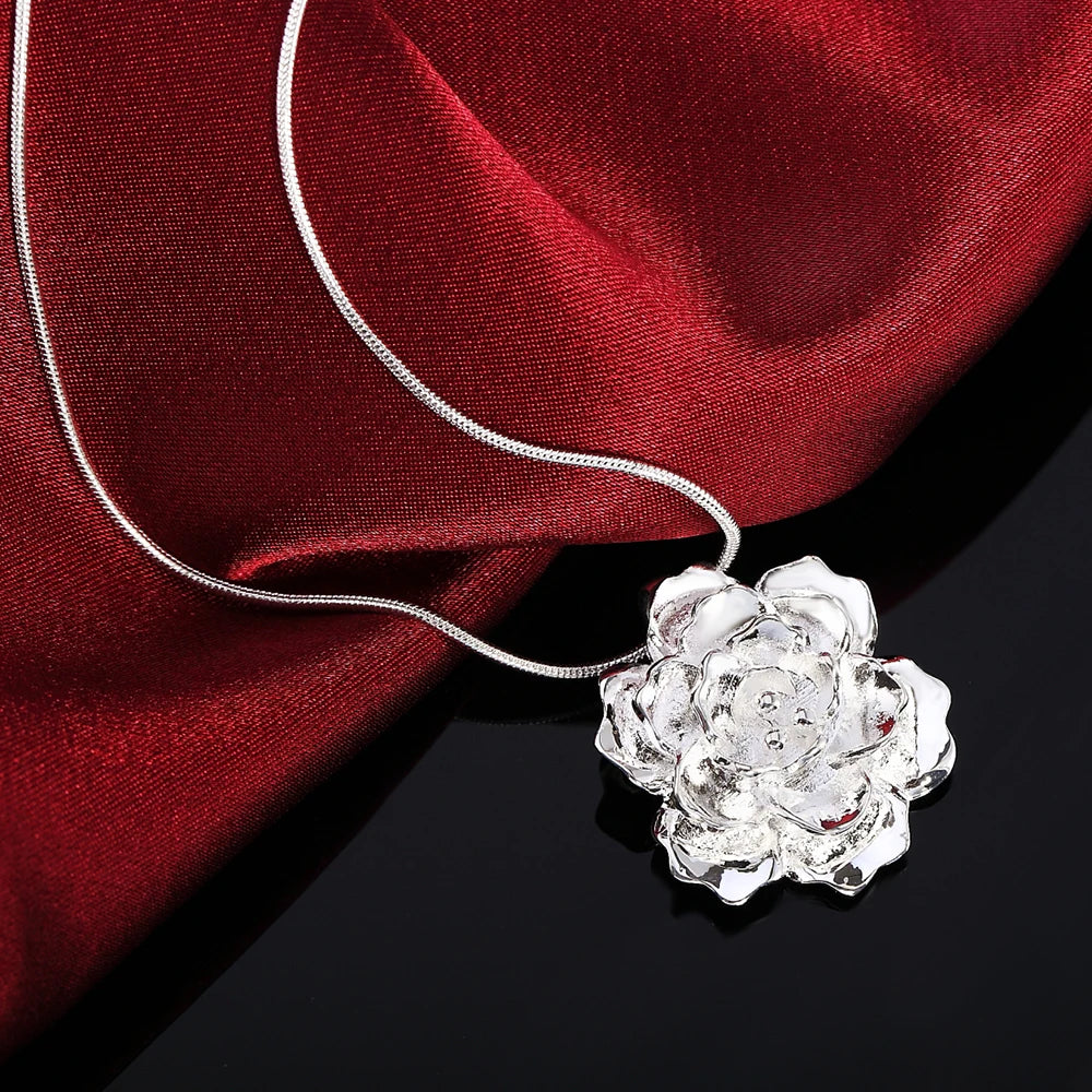 DOTEFFIL 925 Sterling Silver 16-30 Inch Snake Chain Flower Pendant Necklace For Women Fashion Wedding Party Charm Jewelry