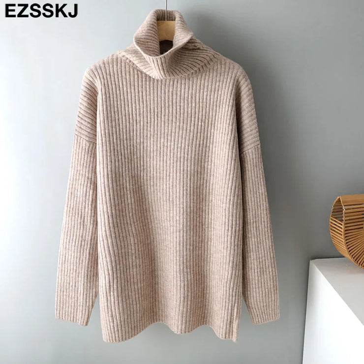 cashmere Autumn Winter highneck thick oversize Sweater pullovers Women 2023 LOOSE sweater pullovers female Long Sleeve