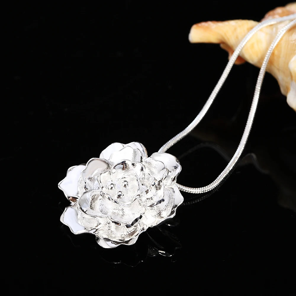 DOTEFFIL 925 Sterling Silver 16-30 Inch Snake Chain Flower Pendant Necklace For Women Fashion Wedding Party Charm Jewelry