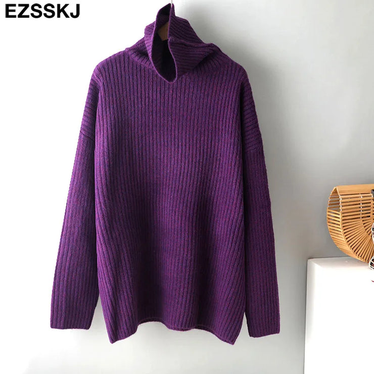 cashmere Autumn Winter highneck thick oversize Sweater pullovers Women 2023 LOOSE sweater pullovers female Long Sleeve