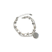 Mewanry Silver Color Bracelet for Women Trend Vintage Hip Hop Creative Double Chain Smile Round Jewelry Gifts Wholesale