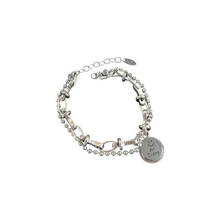 Mewanry Silver Color Bracelet for Women Trend Vintage Hip Hop Creative Double Chain Smile Round Jewelry Gifts Wholesale