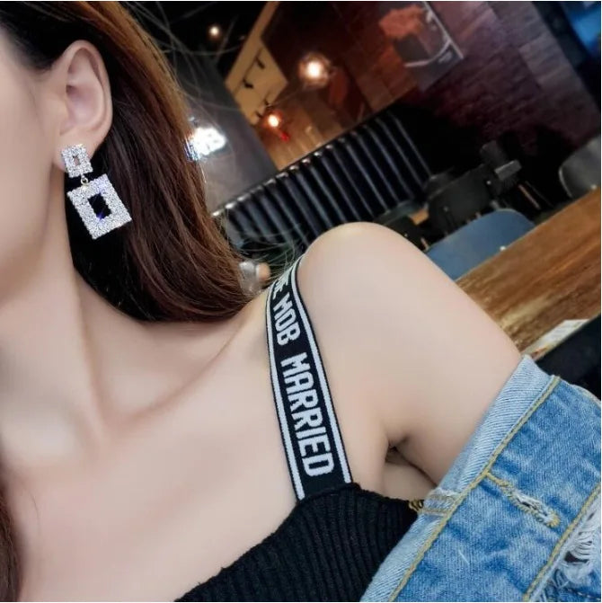 Pendientes colgantes de cristal brillante de lujo, color dorado y plateado, con diamantes de imitación cuadrados, para mujer, joyería para bodas y fiestas.