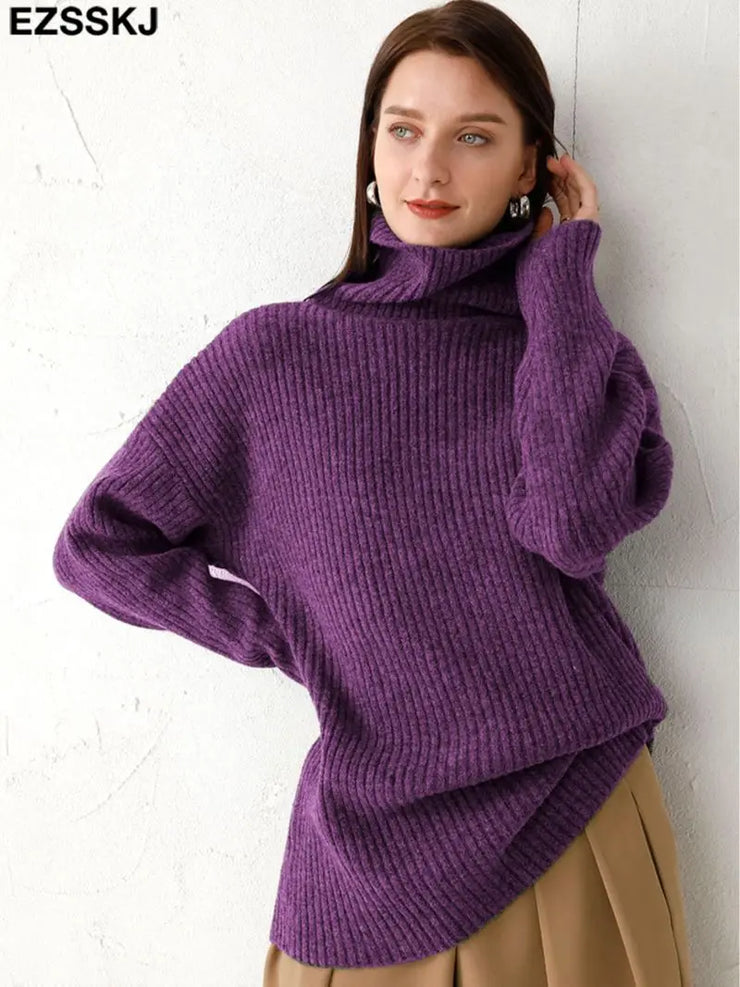 cashmere Autumn Winter highneck thick oversize Sweater pullovers Women 2023 LOOSE sweater pullovers female Long Sleeve