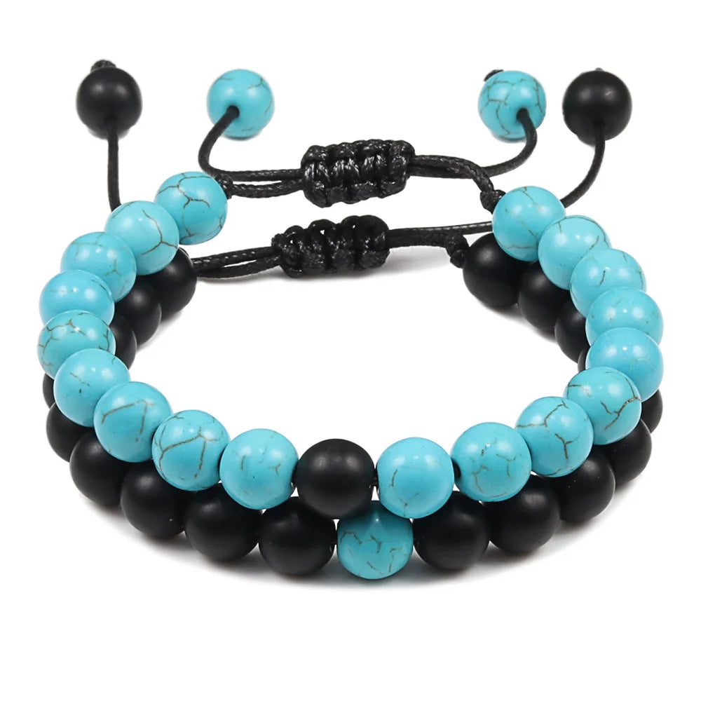 2PCS/Set Braided Bracelets Men Natural Stone YingYang Lava Bead Bracelet Yoga Bangles Best Friend Jewelry Couple Gift Set Unisex