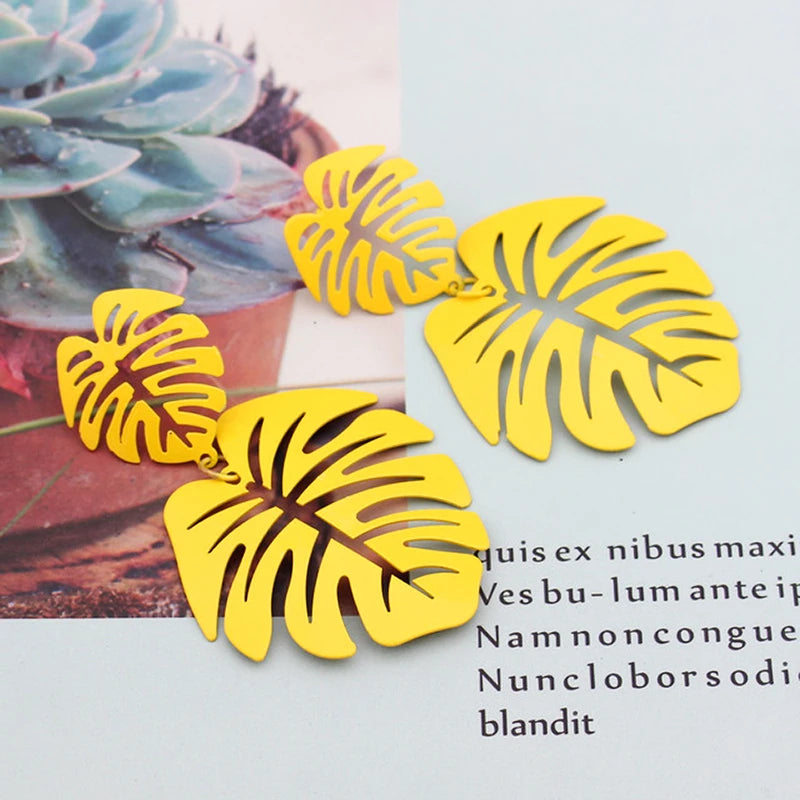 New 6 clours Metal leaves Earring Geometric Metal Swing Earrings for Women drop  Earings Style Fashion Female Jewelry