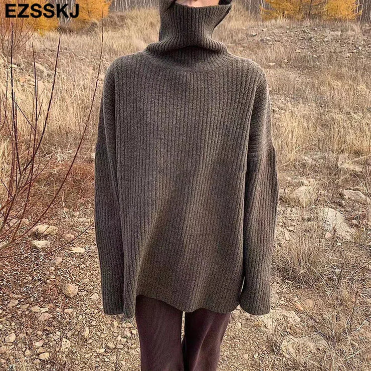 cashmere Autumn Winter highneck thick oversize Sweater pullovers Women 2023 LOOSE sweater pullovers female Long Sleeve