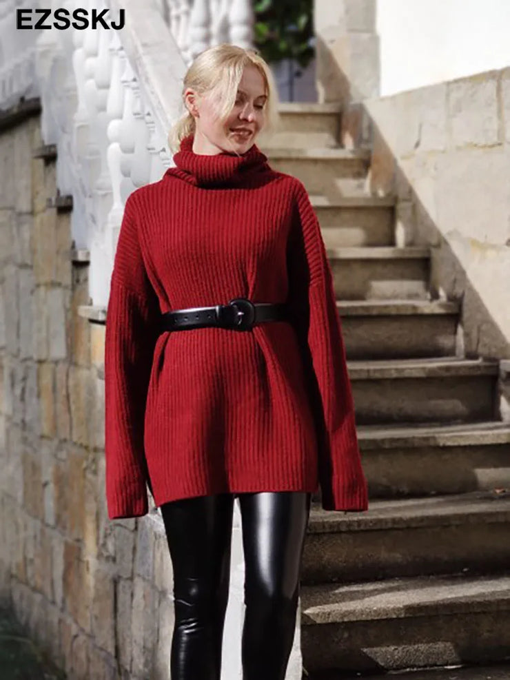 cashmere Autumn Winter highneck thick oversize Sweater pullovers Women 2023 LOOSE sweater pullovers female Long Sleeve
