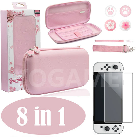 Kit d'accessoires 8 en 1 pour console NS Switch Lite, étui de transport en PU rose Sakura avec protection d'écran