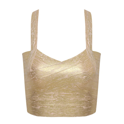 WillBeNice Luxury Autumn Sexy Gold Silver Women Bandage Tops Spaghetti Strap Bandage V Vest Tank Camis Knitted Bandage Club Vest