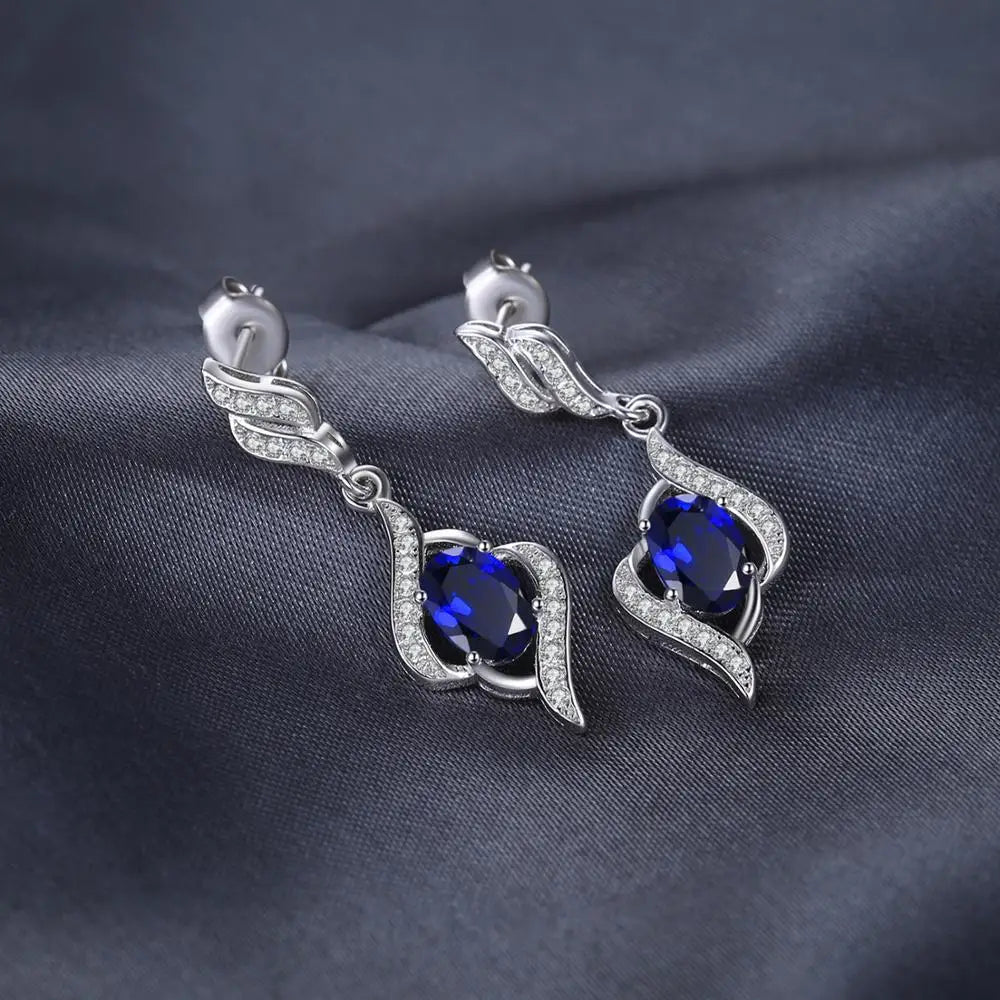Pendientes colgantes de plata de ley 925 con zafiro azul creado por JewelryPalace para mujer, joyería fina