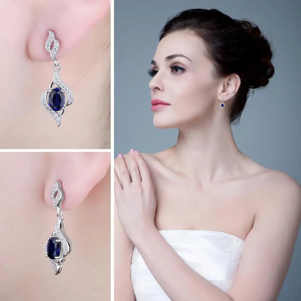 Pendientes colgantes de plata de ley 925 con zafiro azul creado por JewelryPalace para mujer, joyería fina