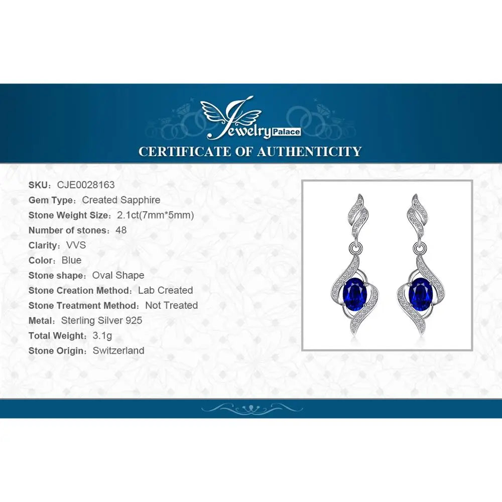Pendientes colgantes de plata de ley 925 con zafiro azul creado por JewelryPalace para mujer, joyería fina