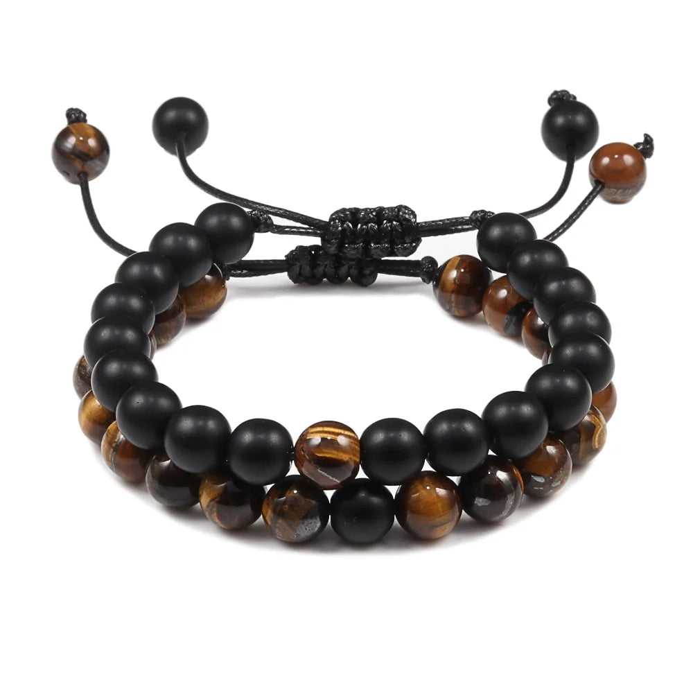 2PCS/Set Braided Bracelets Men Natural Stone YingYang Lava Bead Bracelet Yoga Bangles Best Friend Jewelry Couple Gift Set Unisex
