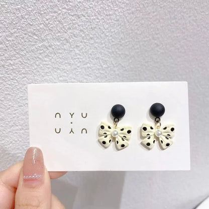 New Korean Elegant Cute Bowknot Earrings for Women Fashion Pearl Flower Drop Earrings Boucle D'oreille Wedding Party Jewelry