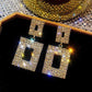 Pendientes colgantes de cristal brillante de lujo, color dorado y plateado, con diamantes de imitación cuadrados, para mujer, joyería para bodas y fiestas.