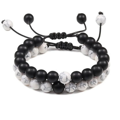 2PCS/Set Braided Bracelets Men Natural Stone YingYang Lava Bead Bracelet Yoga Bangles Best Friend Jewelry Couple Gift Set Unisex