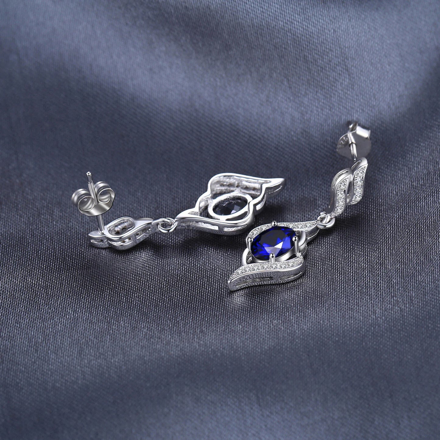 Pendientes colgantes de plata de ley 925 con zafiro azul creado por JewelryPalace para mujer, joyería fina