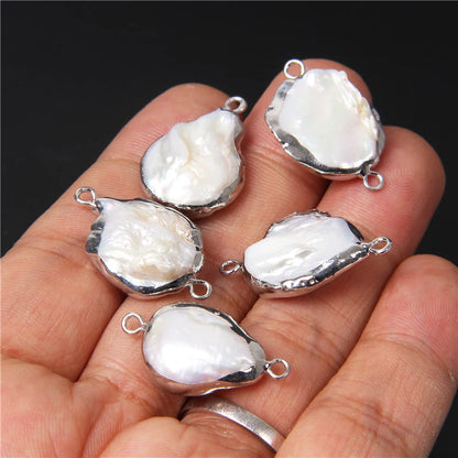 Natural Freshwater Pearl Pendant Irregular Shape Double Hole Connector Charms For Jewelry Making Necklace Bracelet Accessories