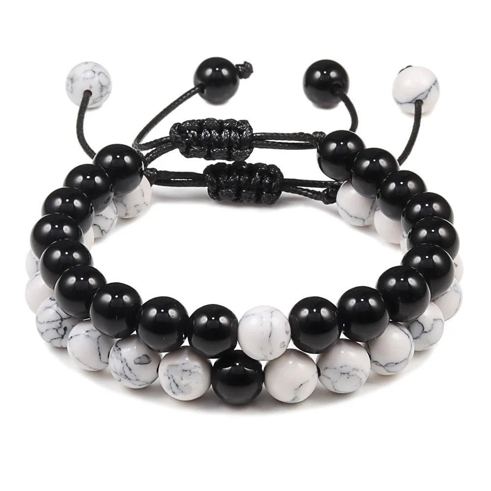 2PCS/Set Braided Bracelets Men Natural Stone YingYang Lava Bead Bracelet Yoga Bangles Best Friend Jewelry Couple Gift Set Unisex