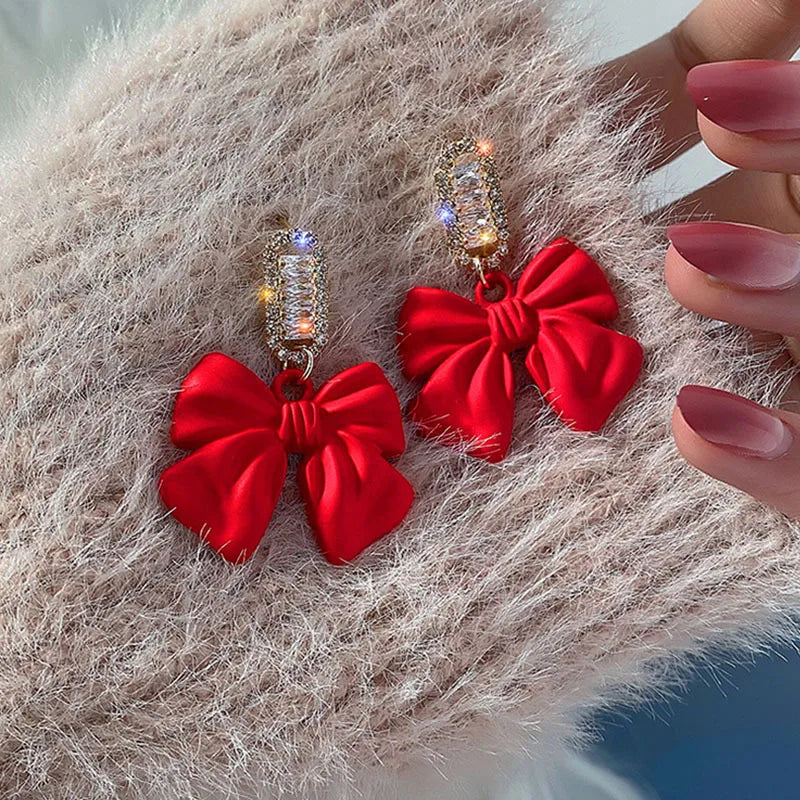 New Korean Elegant Cute Bowknot Earrings for Women Fashion Pearl Flower Drop Earrings Boucle D'oreille Wedding Party Jewelry