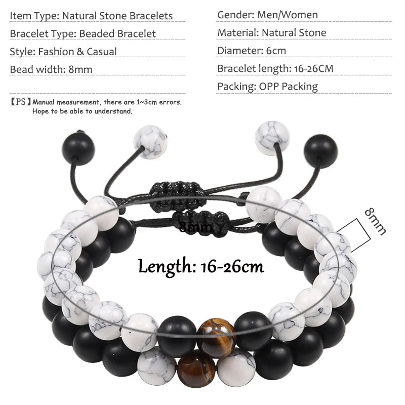 2PCS/Set Braided Bracelets Men Natural Stone YingYang Lava Bead Bracelet Yoga Bangles Best Friend Jewelry Couple Gift Set Unisex