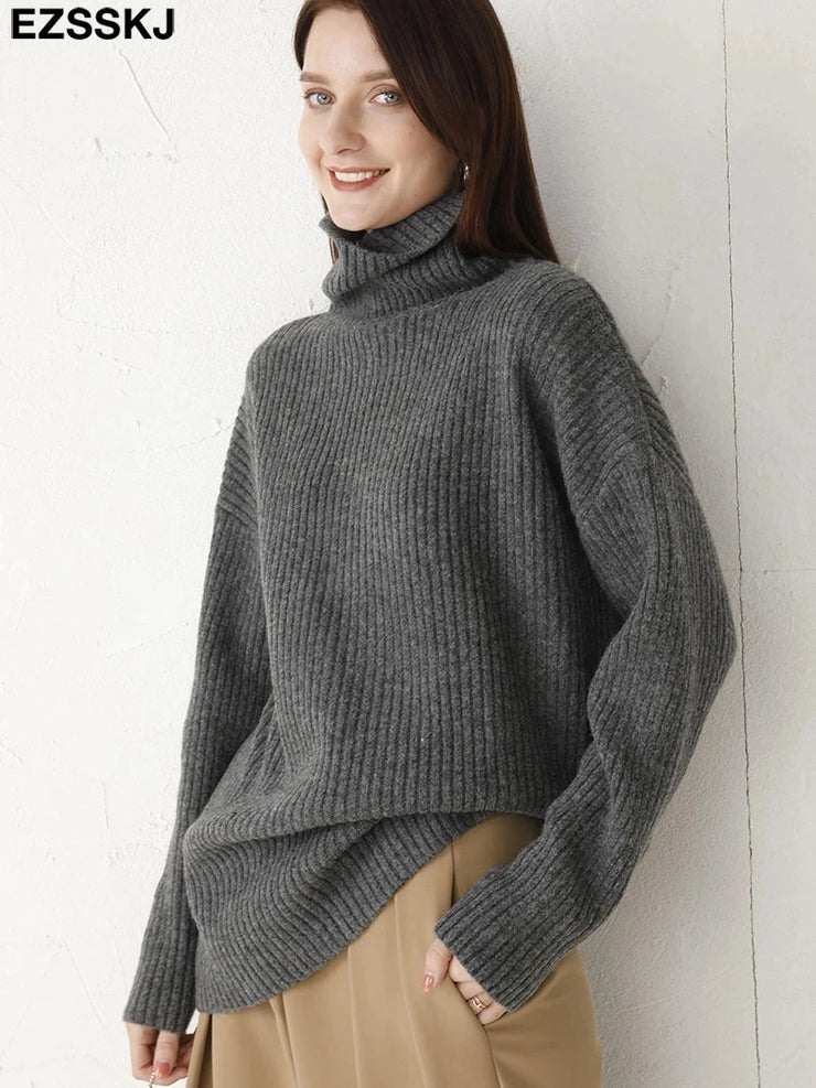 cashmere Autumn Winter highneck thick oversize Sweater pullovers Women 2023 LOOSE sweater pullovers female Long Sleeve