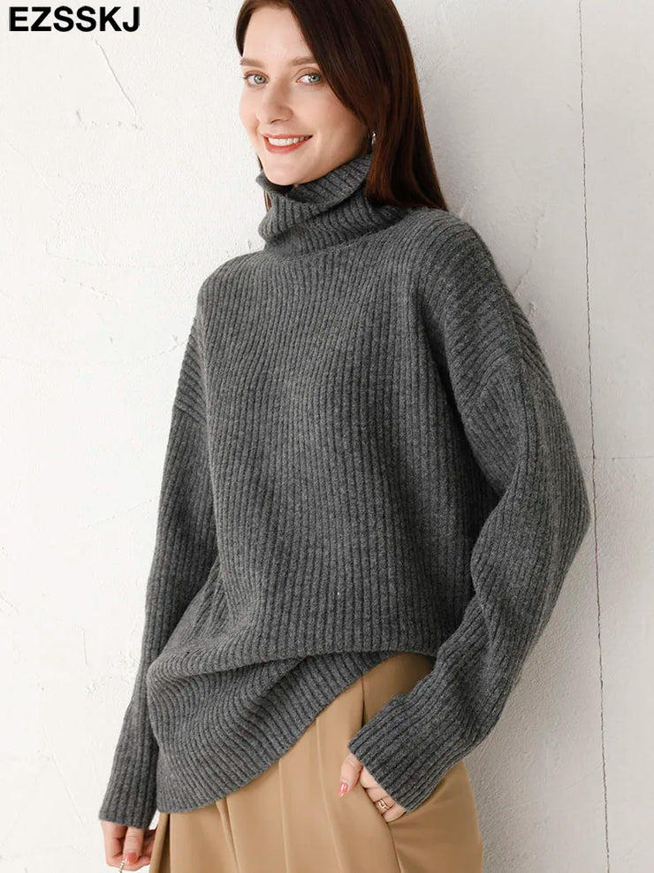 cashmere Autumn Winter highneck thick oversize Sweater pullovers Women 2023 LOOSE sweater pullovers female Long Sleeve