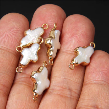Natural Freshwater Pearl Pendant Irregular Shape Double Hole Connector Charms For Jewelry Making Necklace Bracelet Accessories