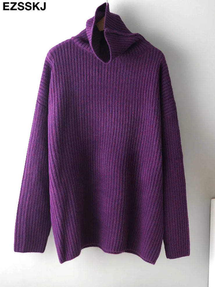 cashmere Autumn Winter highneck thick oversize Sweater pullovers Women 2023 LOOSE sweater pullovers female Long Sleeve