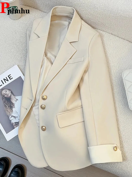Korean Women's Blazer Jackets Single Breasted Loose Abrigos Office Ladies Classic Suit Coats Spring Fall Fashion New Chaquetas
