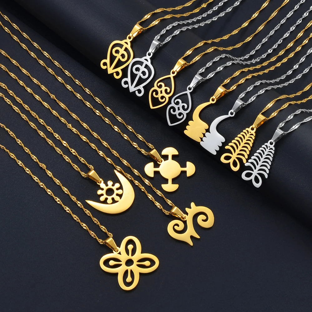 Anniyo African Symbol Pendant Necklaces Gold Color/Silver Color Ghanaian Gye Ethnic Jewelry Traditional Accessories #125321