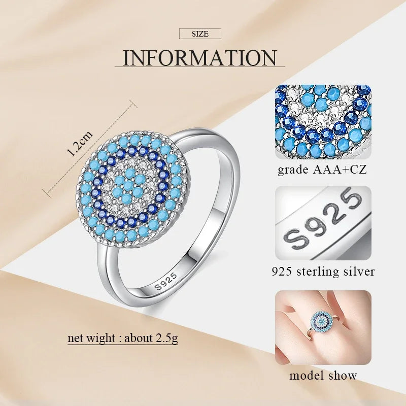 Kaletine Shinee Kpop Blue Stone Evil Eye Rings For Women 925 Sterling Silver  Charm CZ Stone Ringlet Jewelry Exo Accessories